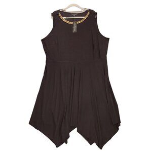 NWT Dress woman 2x black gold braid handkerchief hem slinky flowy formal career